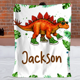 Cool T-Rex Dinosaur Blanket - Personalized Name Tropical Cozy Throw Blanket - Gift For Dinosaur Lovers