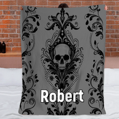 Personalized Gothic Skull Blanket - Custom Name Dark Baroque Skull Throw - Gift For Skull Lovers