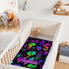 Personalized Psychedelic Mushroom Blanket - Custom Name Colorful Neon Mushroom Throw - Gift For Mushroom Lovers