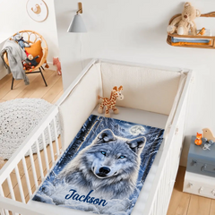 Personalized Winter Wolf Blanket - Custom Name Moonlight Snow Wolf Blanket - Gift For Wolf Lovers