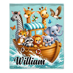 Personalized Cute Nautical Animal Flannel Blanket – Custom Name Cozy Ocean-Themed Blanket – Gift For Kids & Friends