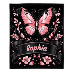 Personalized Elegant Butterfly Floral Blanket – Custom Name Colorful Butterfly Blanket – Gift For Butterfly Lovers