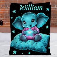 Personalized Glowing Starry Animal Blanket – Custom Name Cute Animal Flannel Blanket – Gift For Kids & Animal Lovers