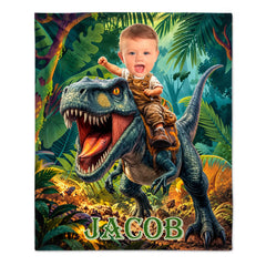 Personalized Dinosaur Adventure Blanket β Custom Name & Photo Flying Dinosaur Blanket β Gift For Kids & Dinosaur Lovers