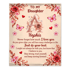 Custom Name Initial Floral Love - Personalized Blanket - Gifts for Daughter and Granddaughter