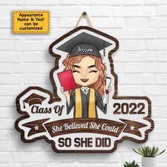 Personalized Shaped Wood Door Sign -  She Believed She Could - Graduation Gift