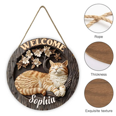 Customised Cat Wooden Door Signs - Cat-themed Round Wooden Signs with Personalised Name and Photo - A Gift For Family,Friend,Cat Lovers,Cat Owners