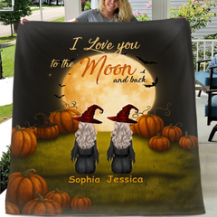 🧙‍♀️I Love You To The Moon And Back - Personalized Halloween Witches Blanket - Halloween Gifts, Gifts For Besties