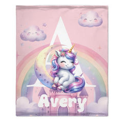 Customized Rainbow Unicorn Kids Blanket - Personalized Initial and Name - Magical Gift For Kids - SDG