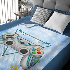 Custom Gaming Blanket - Personalized Tie Dye Gamepad Throw with Name - Gift for Boys Girls Teen Video Game Lovers