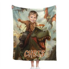 Custom Dinosaur Blankets Personalized Boy Riding Dinosaur Blanket - SDG