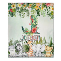 Custom Jungle Animal Blanket - Personalized Safari Baby Throw Blanket - Gift for Kids and Newborns - SDG