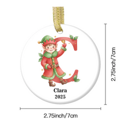 Customized Elf Initial Ceramic Ornament, Personalized Name And Initial, Christmas Gift for kids, Party gatherings