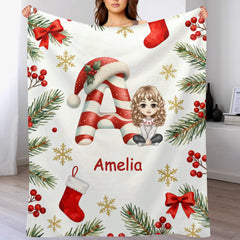 Customized Christmas Blanket - Personalized Character, Initial and Name - Christmas Gifts For Baby, Kid, Friend, Family
