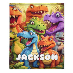 Customized Cute Dinosaur Blanket - Personalized Name - Gift For Kids, Children
