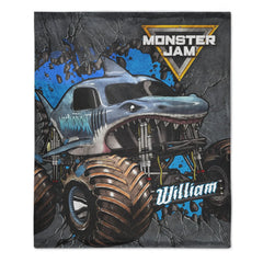 Custom Shark Truck Blanket – Personalized Monster Jam Blanket – Gift for Boys