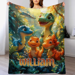 Personalized Dino Friends Blanket – Custom Name Baby Dinosaur Playtime Throw – Gift for Boys & Girls