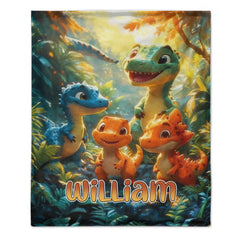 Personalized Dino Friends Blanket – Custom Name Baby Dinosaur Playtime Throw – Gift for Boys & Girls