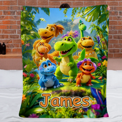 Custom Cute Dinosaur Blanket – Personalized Dino Family Throw – Gift for Kids