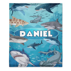 Custom Shark Blanket – Personalized Ocean Shark Throw – Gift for Kids