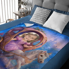 Custom Princess Face Blanket – Personalized Fairy Carriage Photo Throw