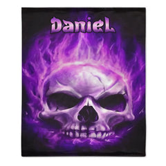 Custom Skull Purple Fire Blanket – Personalized Name Flannel Blanket - Home Decoration Gifts
