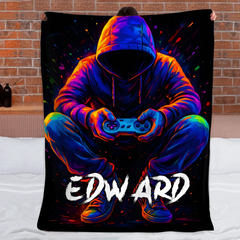 Customized Gaming Controller Blanket - Personalized Name - Gifts For Him, Her, Game Lovers