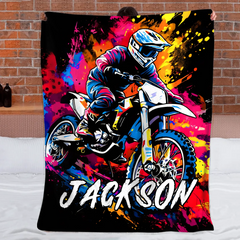 Racing Motorcycle Splatter Painting Style Customized Blanket - Personalized Name - Gifts For Him, Her, Racing Lovers
