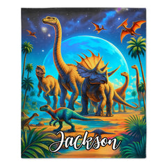 Customized Jurassic Dinosaur Blanket - Personalized Name - Gifts For Dinosaur Enthusiasts, Friend