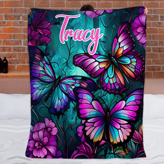 🦋Beautiful Butterflies Customized Blanket - Personalized Name - Butterfly Enthusiast Gift