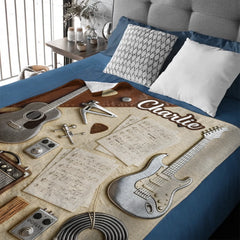 Custom Guitarist Blanket - Personalized Name - Gifts for Guitarists, Guitar Enthusiasts, Musicians