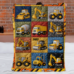 Construction Machines Customized Blanket - Personalized Name - Gift For Kids, Children, Building Machinery Enthusiast