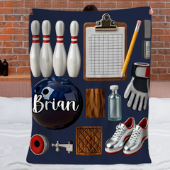Love Bowling Customized Blanket - Personalized Name - Gift For Bowling Lovers