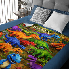 Dinosaur Adventure Customized Blanket – Personalized Name – Cool Gift For Kids & Dinosaur Lovers