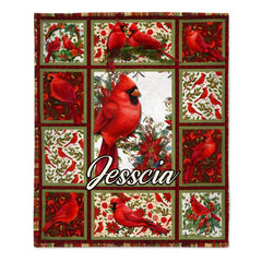 Red Cardinal Customized Blanket – Personalized Name - Meaningful Gift For Bird Lovers