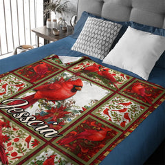 Red Cardinal Customized Blanket – Personalized Name - Meaningful Gift For Bird Lovers