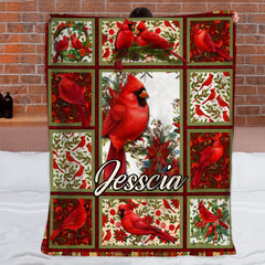 Red Cardinal Customized Blanket – Personalized Name - Meaningful Gift For Bird Lovers