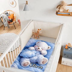 Adorable White Bear Custom Blanket – Personalized Name - Gift For Bear Lover, Children, Kids
