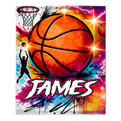 Basketball Theme Customized Blanket – Personalized Name – Gift For Basketball Lovers, Players