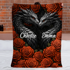 Customized Dragon Couple Blanket - Personalized Name - Gift For Him/Her, Couples