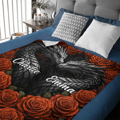 Customized Dragon Couple Blanket - Personalized Name - Gift For Him/Her, Couples