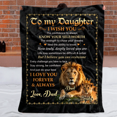 Customized Lion-patterned Letter Blanket - Personalized Title and Names - Gifts For Dad, Son, Daughter, Grandson, Granddaughter