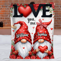 Love You & Me Gnomes Customized Blanket - Personalized Name - Cozy Gift For Couples, Him/Her