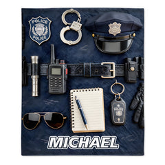 Police Officer Customized Blanket - Personalized Name - Honorary Gift for Police
