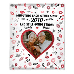 Annoying Each Other Since And Still Going Strong Custom Blanket – Personalized Photo And Names – Commemorative Gift For Couple, Him/Her
