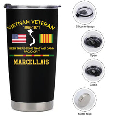Customized Been There Done That And Damn Proud Of It Vietnam Veteran Thermos Cup - Personalized Name And Year/Period - Gifts For Veterans, Soldiers