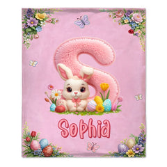 Customized Chenille Bunny Alphabet Letter Blanket – Personalized Name And Initial Letter – Gift For Kids & Toddlers