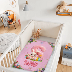 Customized Chenille Bunny Alphabet Letter Blanket – Personalized Name And Initial Letter – Gift For Kids & Toddlers