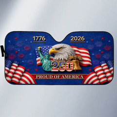 America 250th Anniversary Customized Military Car Sunshade - Personalized Text - Car Decoration Gift For Soldiers, Veterans, Patriot