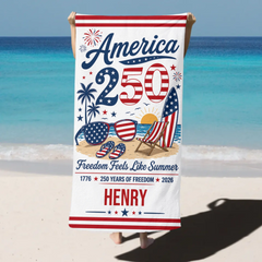 Personalized America 250 Beach Towel – Name Custom Patriotic Oversized Quick Dry Summer Gift